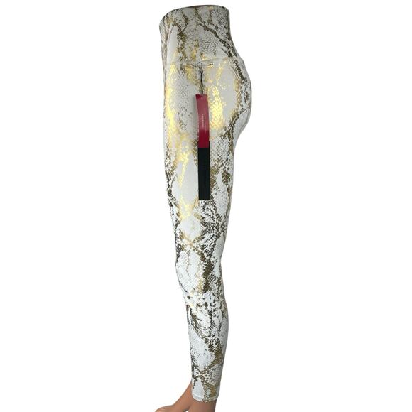 NEW Carbon38 Gold Metallic Animal Snake Skin Print Athletic Leggings Pants Sz L - Picture 2 of 5